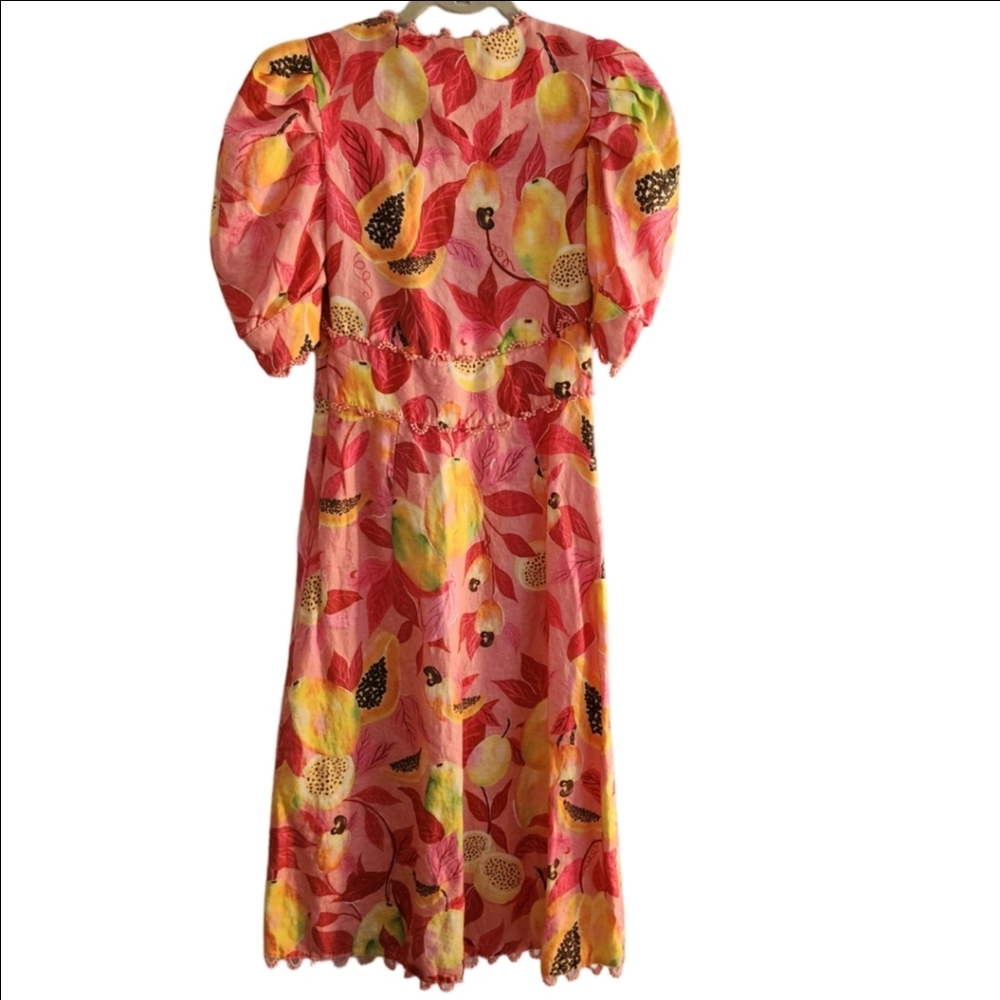 Farm Rio Pink Midi Dress 100% Linen S - Picture 2 of 13
